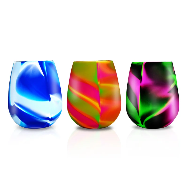 12oz Unbreakable Silicone Wine Glasses Stemless Custom logo Wine Cups Reusable Drinkware for Parties Camping Beaches and Boats