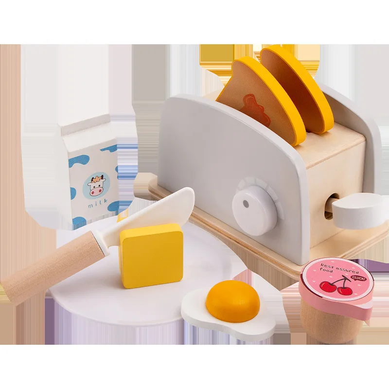 2024 Learning Role Pretend Play Toys for Kids Simulation Bread Maker Baby Toy Educational Wooden Kitchen Role Play  Toys