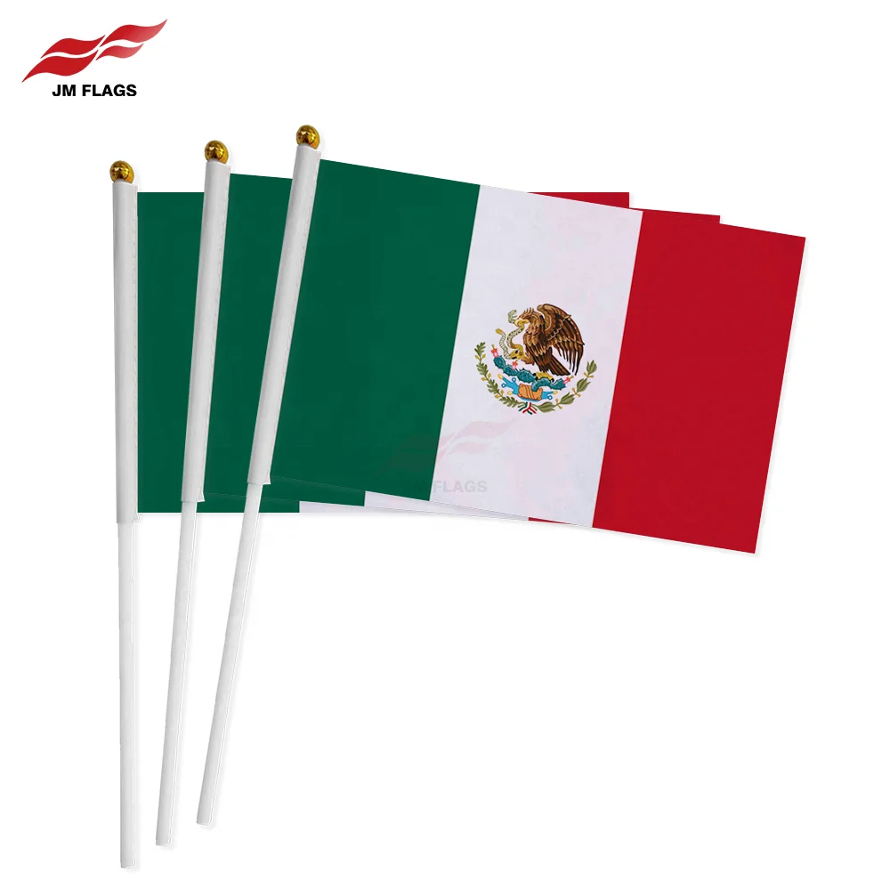 Wholesale Mexico Flags Hand Flag National Day Decoration Polyester Mexico Stick Flags