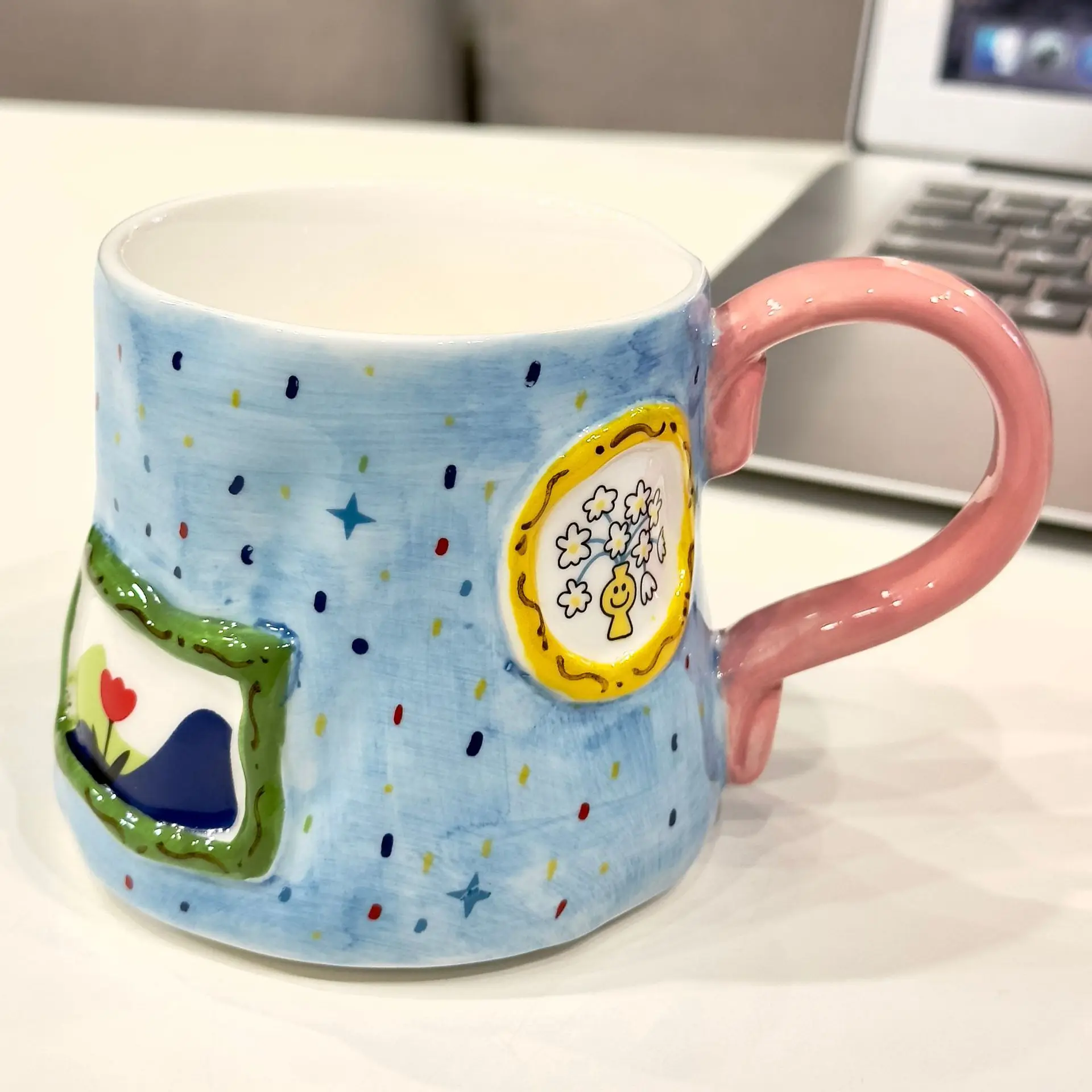 Hand painted fancy irregular ceramic cups high-temperature resistant decorative porcelain mugs