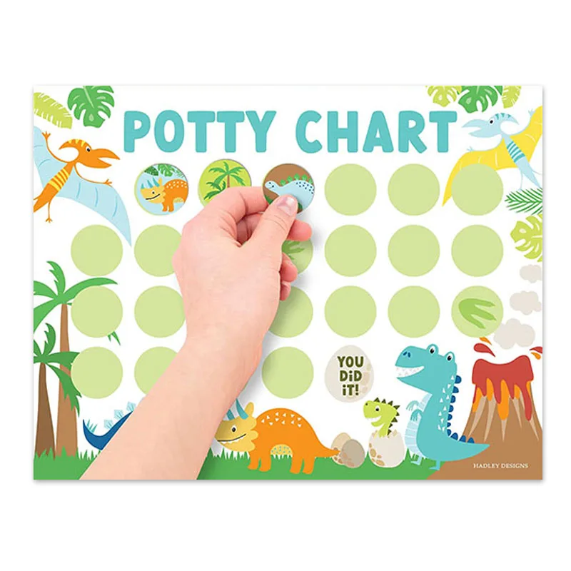 New Arrival Custom Dinosaur Kid 10 Sheets 63 Stickers Toddler Boys Good Habit  Behavior reward Potty Training chart