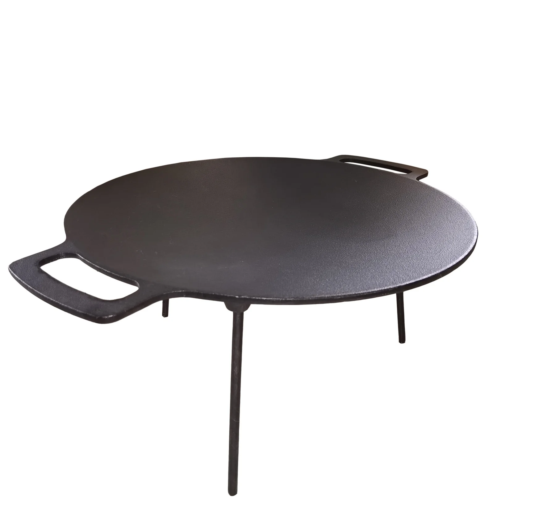 over fire camping cast iron round griddle with three standing legs