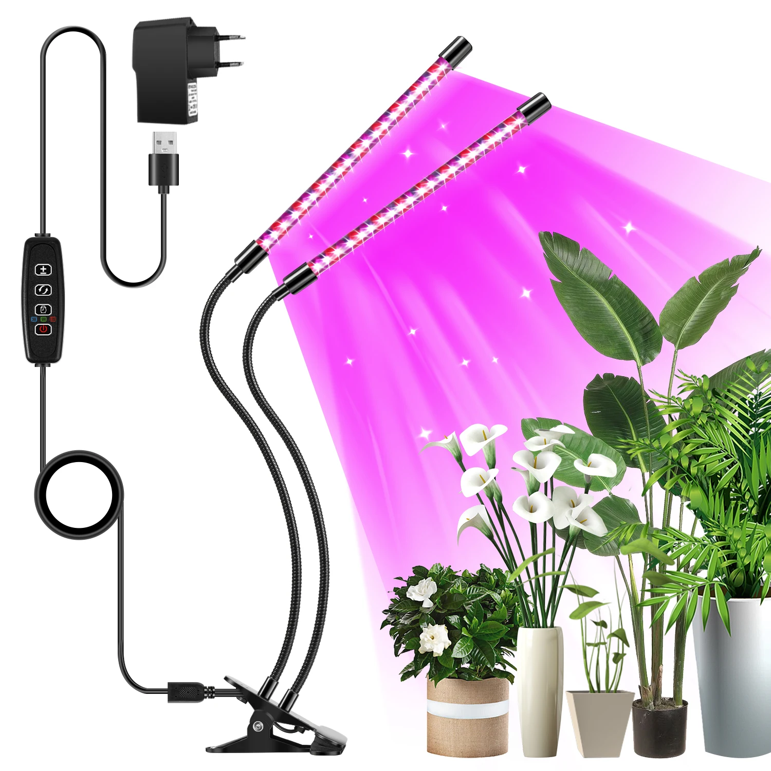 
Eslas Indoor Professional Lighting Aluminium Full Spectrum Dimmable Two Holders 12W Adjustable LED Plant Grow Lights 