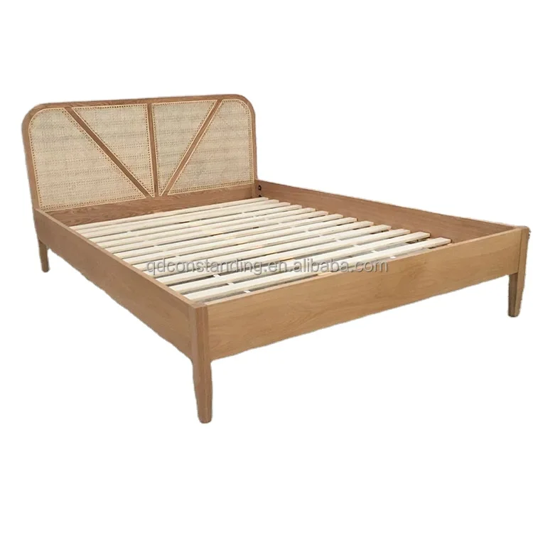 OEM ODM Manufacture Customized Wholesale Modern Solid Kids Bed Luxury King Double Queen Hotel Rattan Headboard Wooden Bed