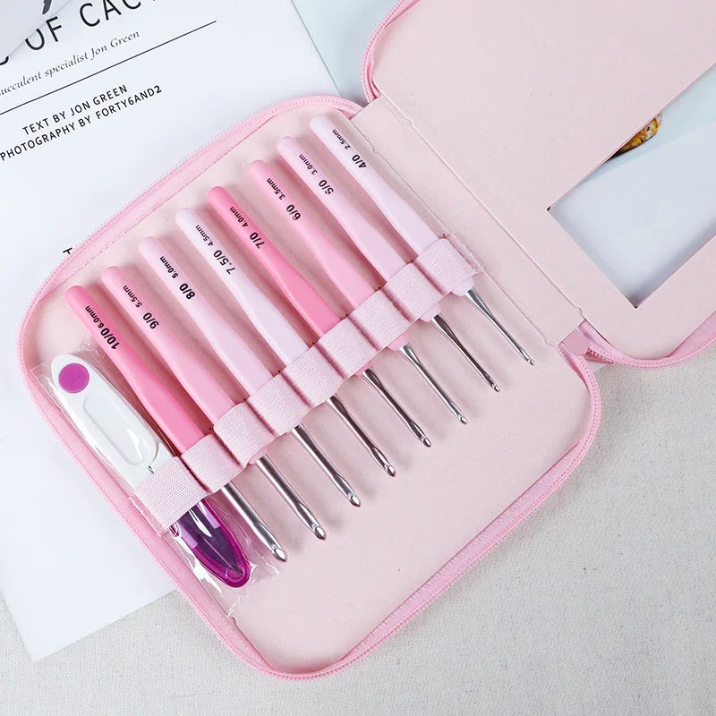 8pcs Crochet Hook Set With Scissors 2.5-6 mm Soft Handle Sweater Needle Knitting Tool With Pu Bag