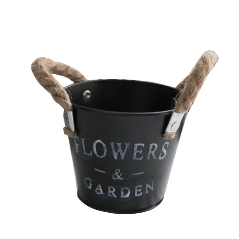 Vintage black oval metal barrel planters galvanized Bucket Planter