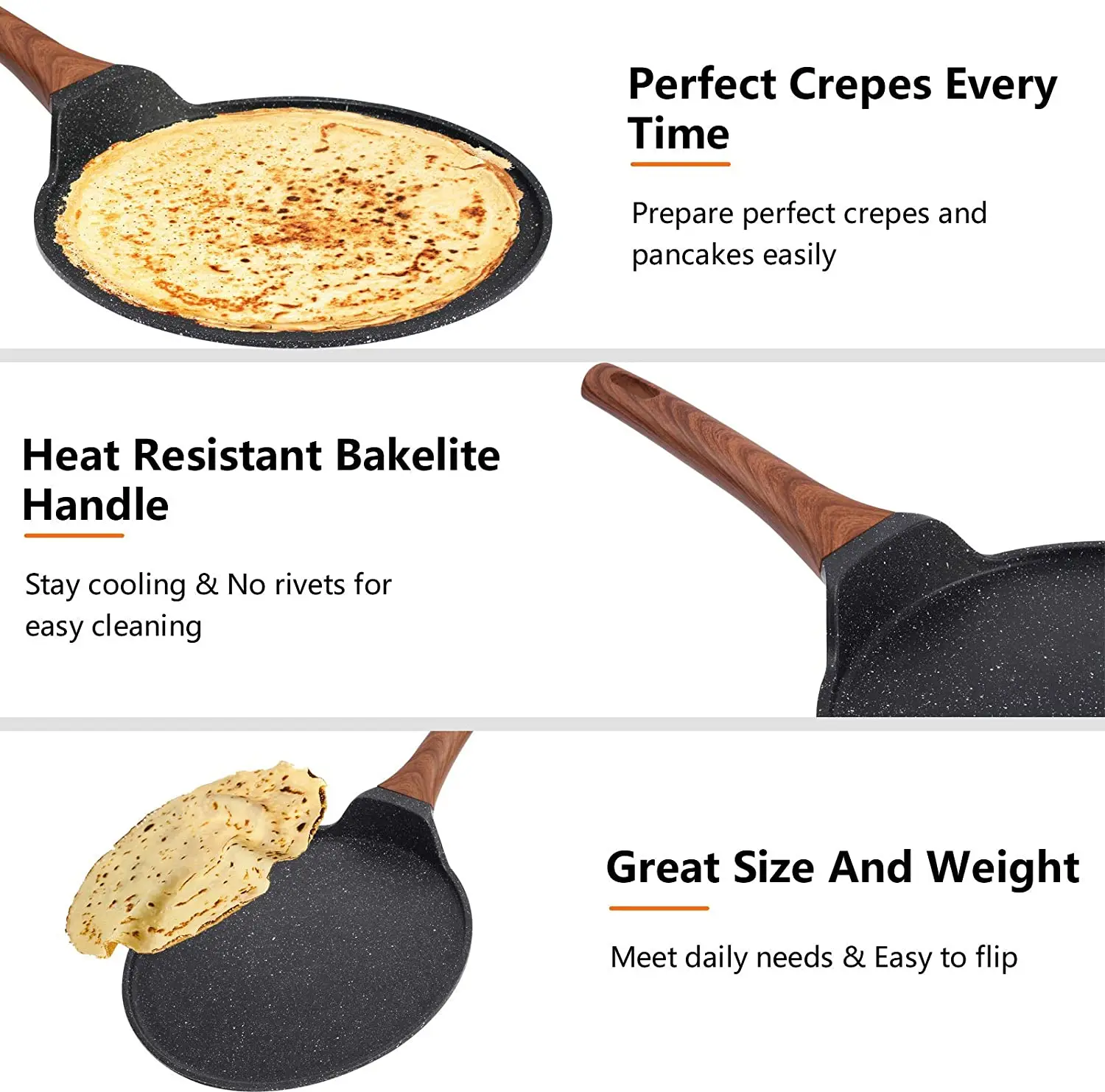 Crepe Pancake Pan Non Stick Skillet Grill Pan Griddle with Round Inductive Flat