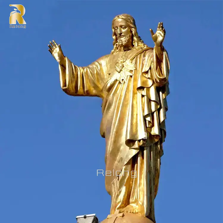 Merciful Golden Bronze Savred Heart Jesus Statue Sculpture for Sale