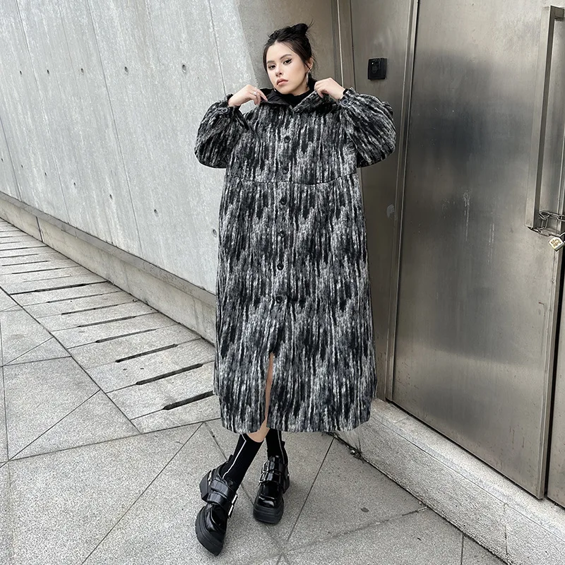 Bettergirl  2024 autumn and winter  Korean retro casual hooded woolen coat warm loose slimming woolen coat