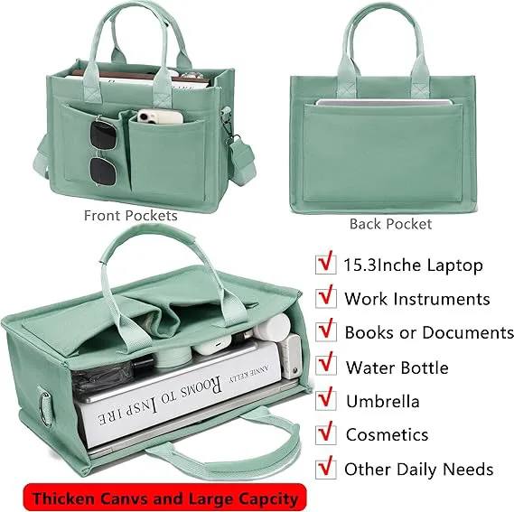 Women Large Canvas Tote Bag Crossbody Laptop Work Book Shoulder Messenger Gym Travel Purse Handbag