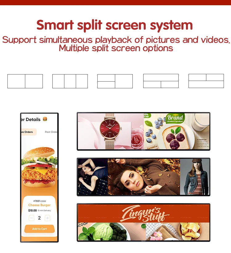 Android shelf edge display 58.4 inch ultra wide monitor wall mount stretched stretch bar type lcd screen displayer supermarket