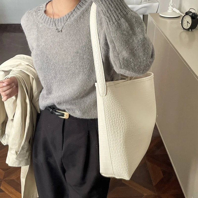 SESHINE hot style 2022 new trendy super large capacity crocodile Alligator pattern 2 piece in one shoulder underarm tote bag