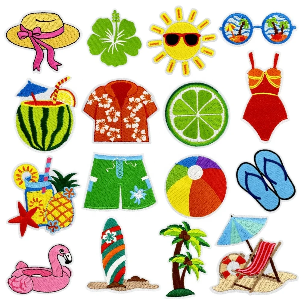 Simple Beach iron on embroidery patch Summer Palm Tree Juicy vacation holiday hat patches
