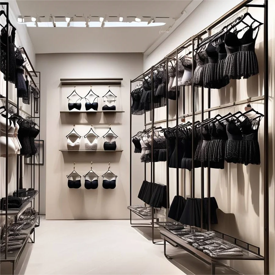 Custom Women Clothes Display Racks Trendy Fashion Wooden Rack Boutique Shop Clothing Store Design