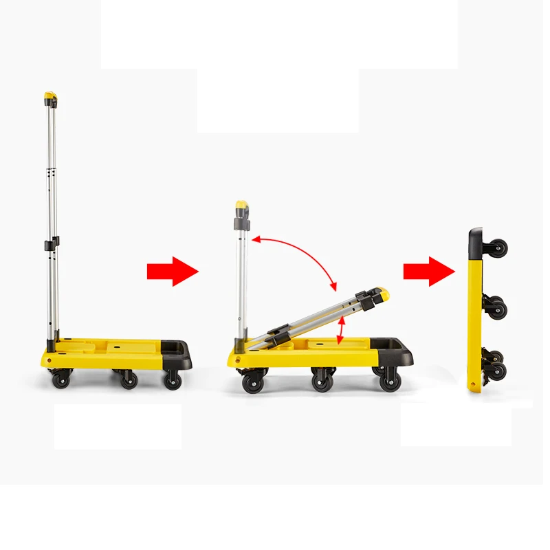 Portable Push Plastic Luggage Hand Cart Shopping Folding Trolley Folding Hand Truck Trolley With 6 Wheels