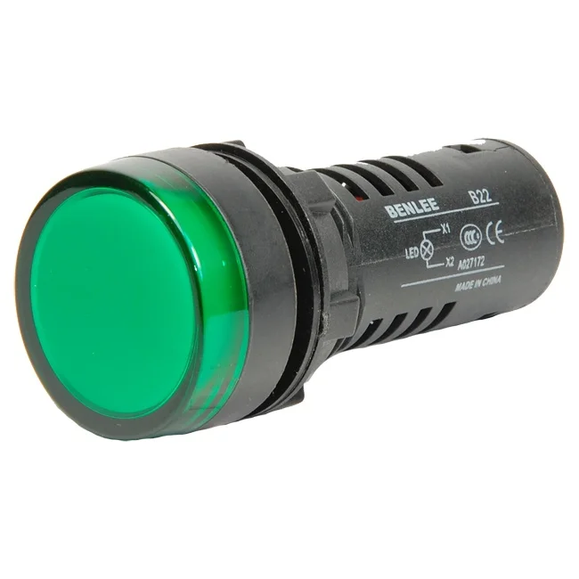 BENLEE  22MM GREEN PIILOT LIGHT DC 12V 24V 110V 220V LED Colorful Flush Panel Indicator Light  LED Pilot Light signal tower