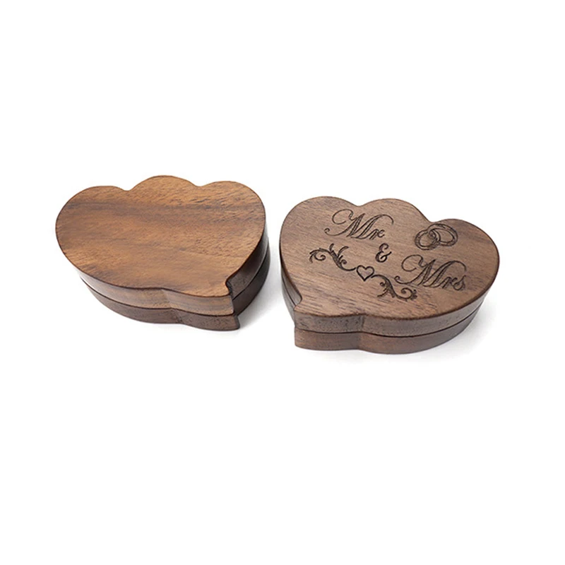 Custom Love Heart Shaped Ring Wooden Box Jewelry Display Walnut Wood Case Anniversary Romantic Sweet Storage Box With Logo