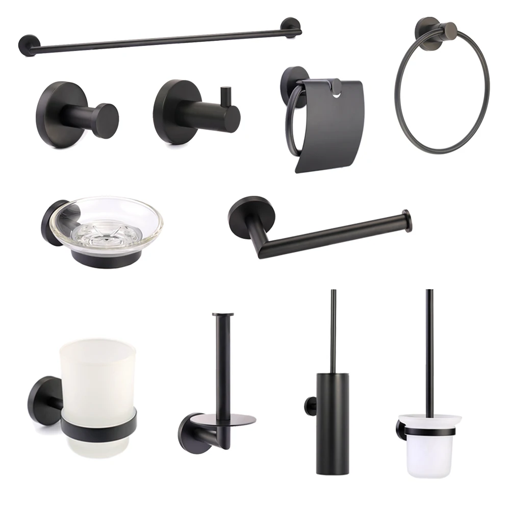 Towel Coat Hook Matte Black SUS304 Stainless Steel Bathroom Clothes Cabinet Closet Sponges Robe Hook Wall Mounted Round Kitchen