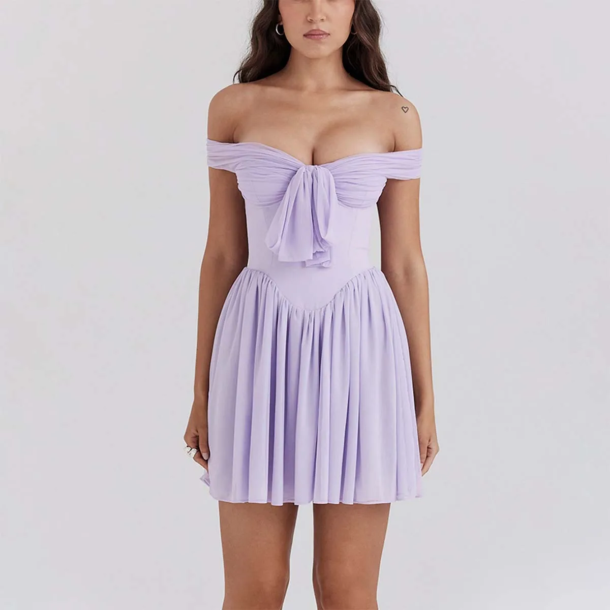 Изысканная Орхидея мини-платье с открытыми плечами идеально подходит для вечеринки женская одежда на заказ фабрика