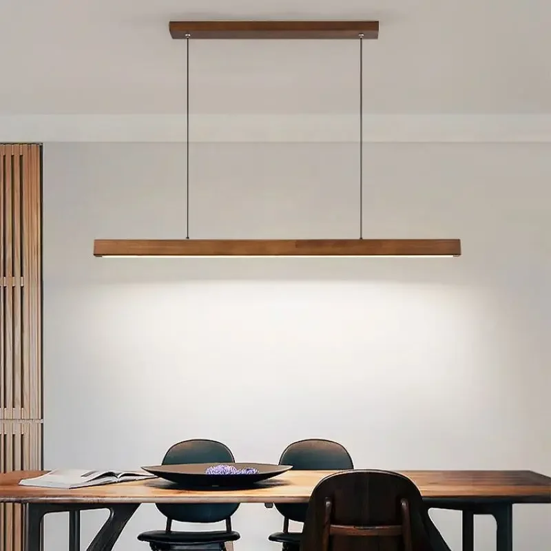 Walnut Color Long Simple Dining Table Chandeliers for Study Room Bar Home Decor LED Pendant Lamps Lighting Suspension Luminaire