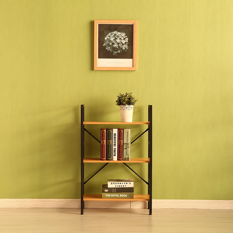 Storage Shelf Book Shelves Rack Wood Metal Frame Nature Design Bookcase