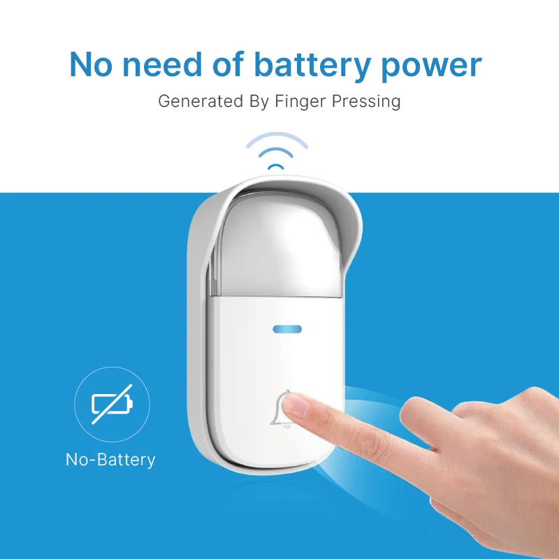 Wireless Doorbell No Battery required Waterproof Self-Powered Door bell Sets Home Outdoor Kinetic Ring Chime Doorbell