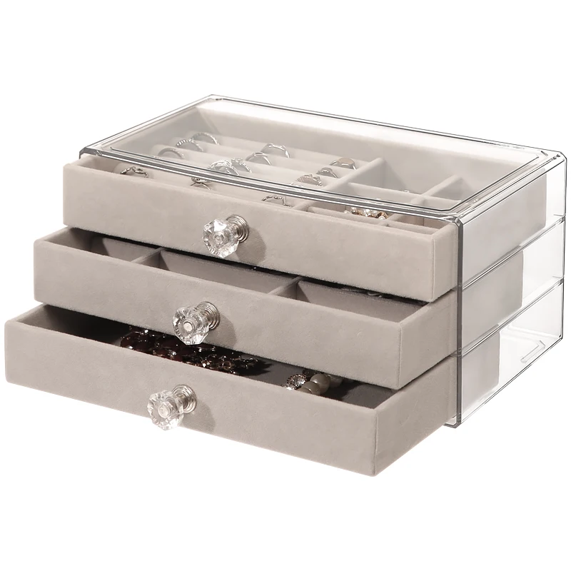 Acrylic drawer Tray Showcase Display Ring Luxury Jewelry Holder Boxes Organizer Velvet Jewelry Storage Box