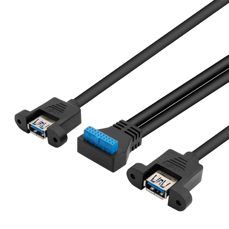 Dual USB 3.0 A Female to Motherboard 90 degree IDC 20pin Adapter Cable with screw