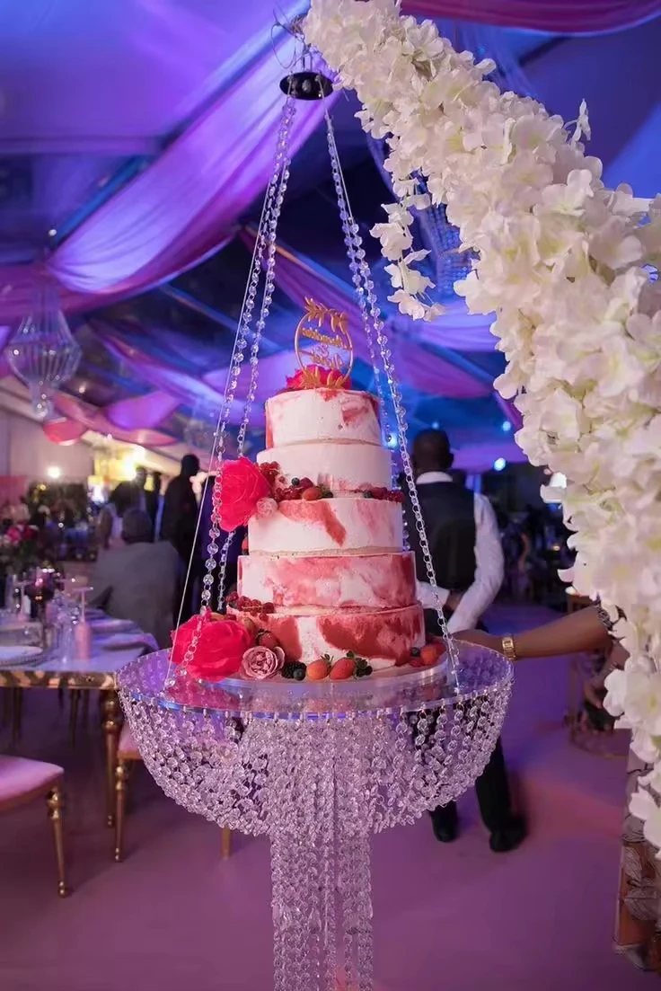 Modern Chandelier Hanging Cake Stand With Crystals For Wedding Party Birthday Baby Shower