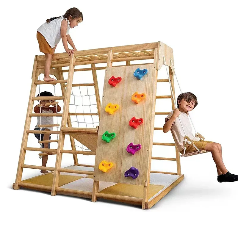 Factory Price Customized Kids Indoor Climbing Frame and Slide Climbing Net Swing Climbing Ladder Set