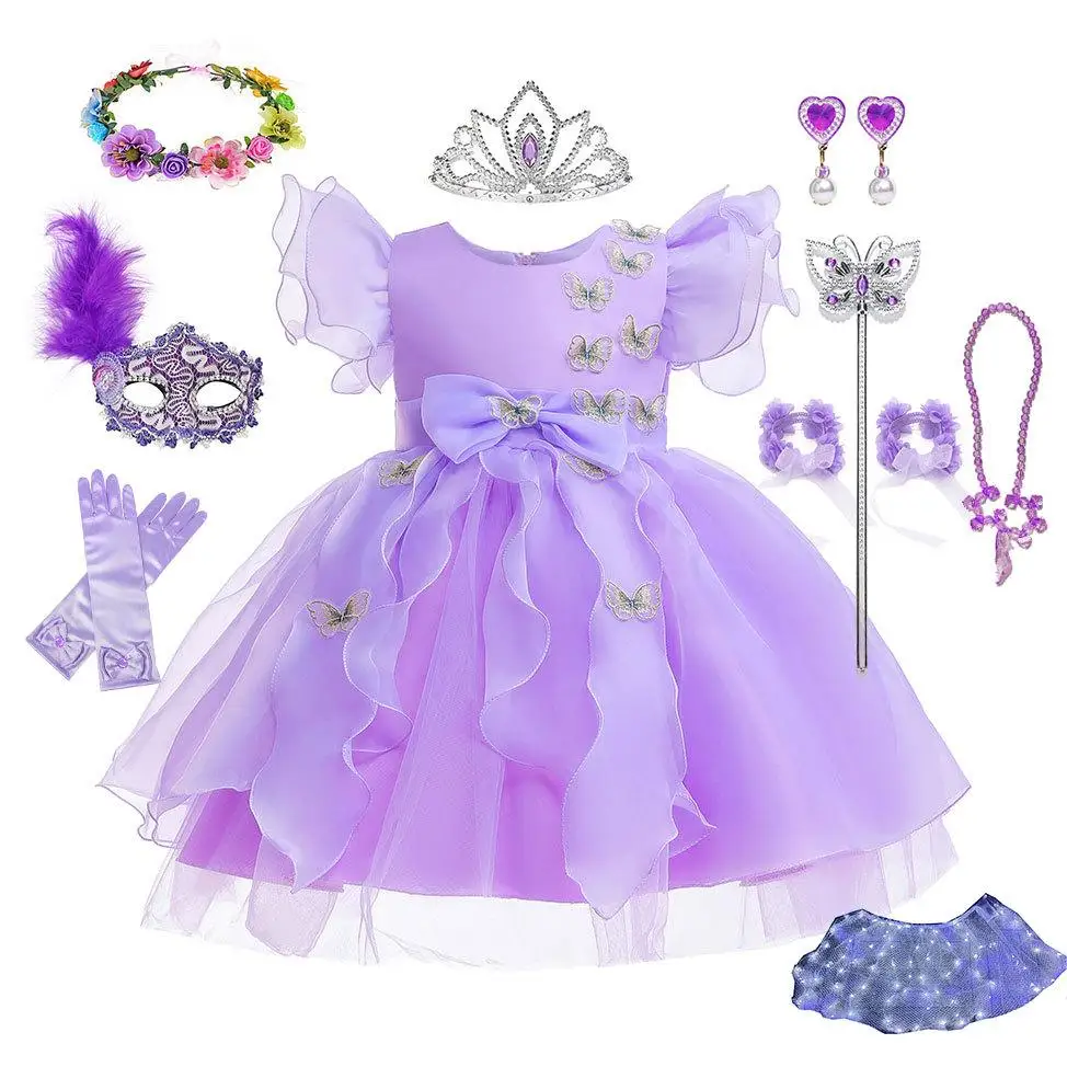 New Halloween Costume Carnival Dress Up Elf Outfit Purple Tutu Skirt Girl Princess Dress Butterfly Dress