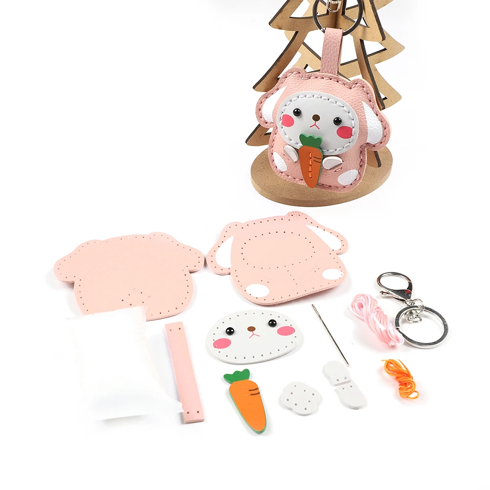 DIY Holiday Gift PU Leather Handmade Sewing Keychian Sets Crafting First to Learn Toys Keychain for Kids Girls Boys Adults