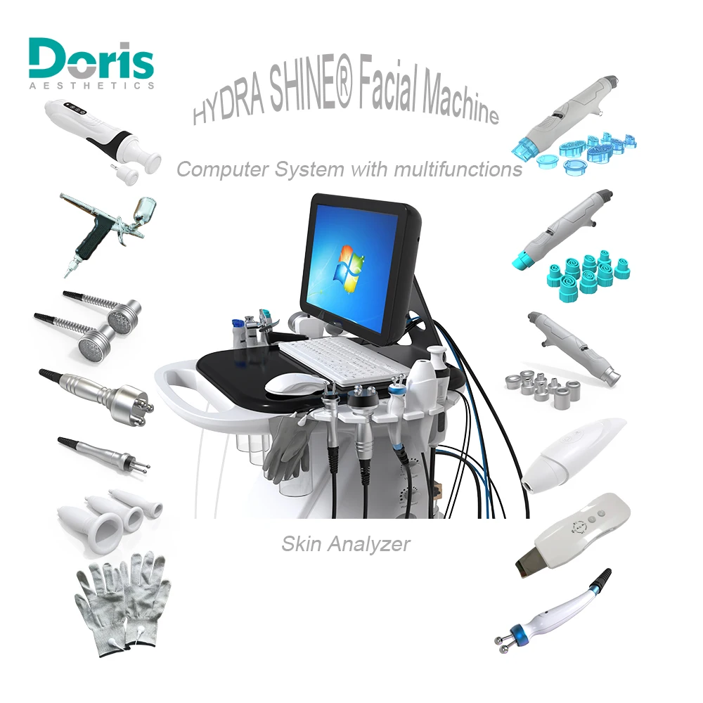 New Computer System Skin Analyzer 13 in 1 Hydra Shine Micro Dermabrasion Facial Skin Care Diamond Oxygen Peel SPA Beauty Machine