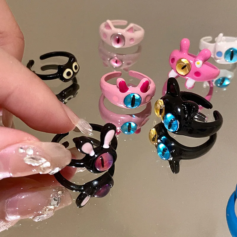 NEW Fashion evil eye ring cute cartoon little monster alloy ring funny design cool girls open adjustable ring wholesale