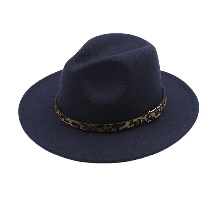 2021 New Manufacturer Custom Wool Blue Fedora Hats Big Wide Brim Men Kids Women Leopard Fedora Felt Hat Green Ladies Stylish2021