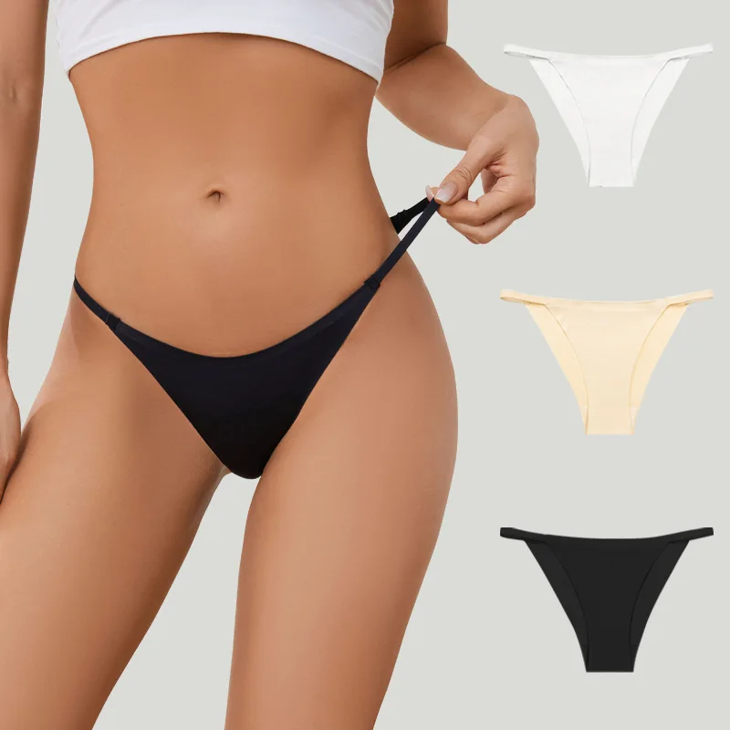 America Europe Size 77% Polyamide 23% Elastane Thin Belt Ladies Sports Seamless Panties Ice Silk Underwear Women Tanga Briefs