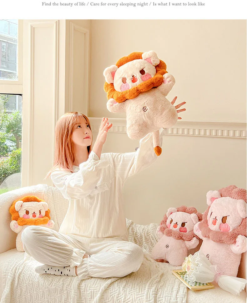Creative small lion plush toy stuffed animal soft super cute bed sleep custom lion pillow wholesale