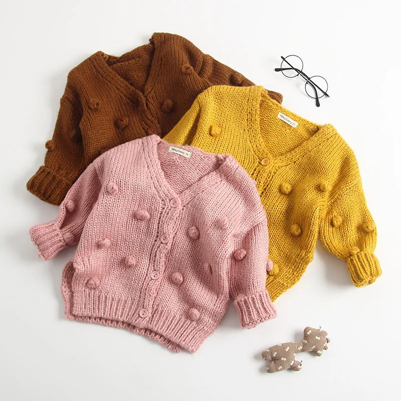 
Fall Spring Knitted Baby Girls cotton soft solid sweater cardigan 