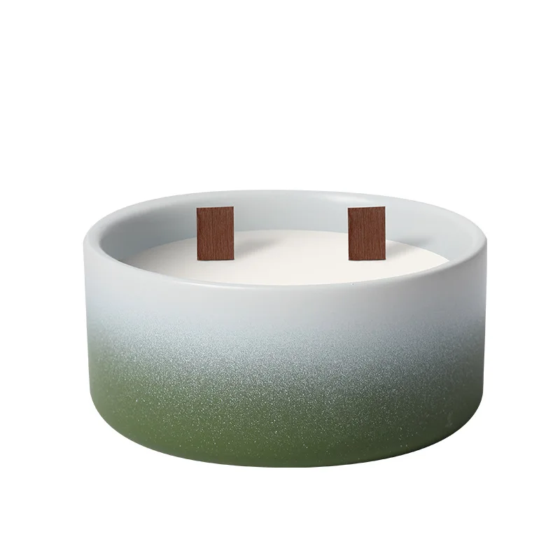 Custom Logo Size Nordic 2 Wicks Gradient Color Matte Ceramic Empty Candle Making Container Vessels Jar