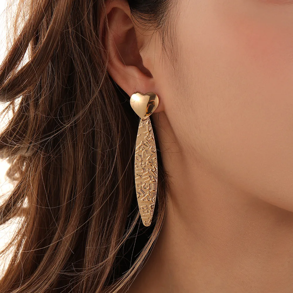European and American New Exaggerated Fashion Earrings Long Metal Love Letter Earrings Jewelry