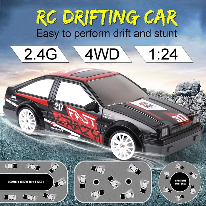 Carros A Control Remoto 1/24 2.4Ghz 4Ch Mini Race 4Wd Drift Rc Car Kids Remote Control Toy Vehicle With Tpr Wheel Led Light