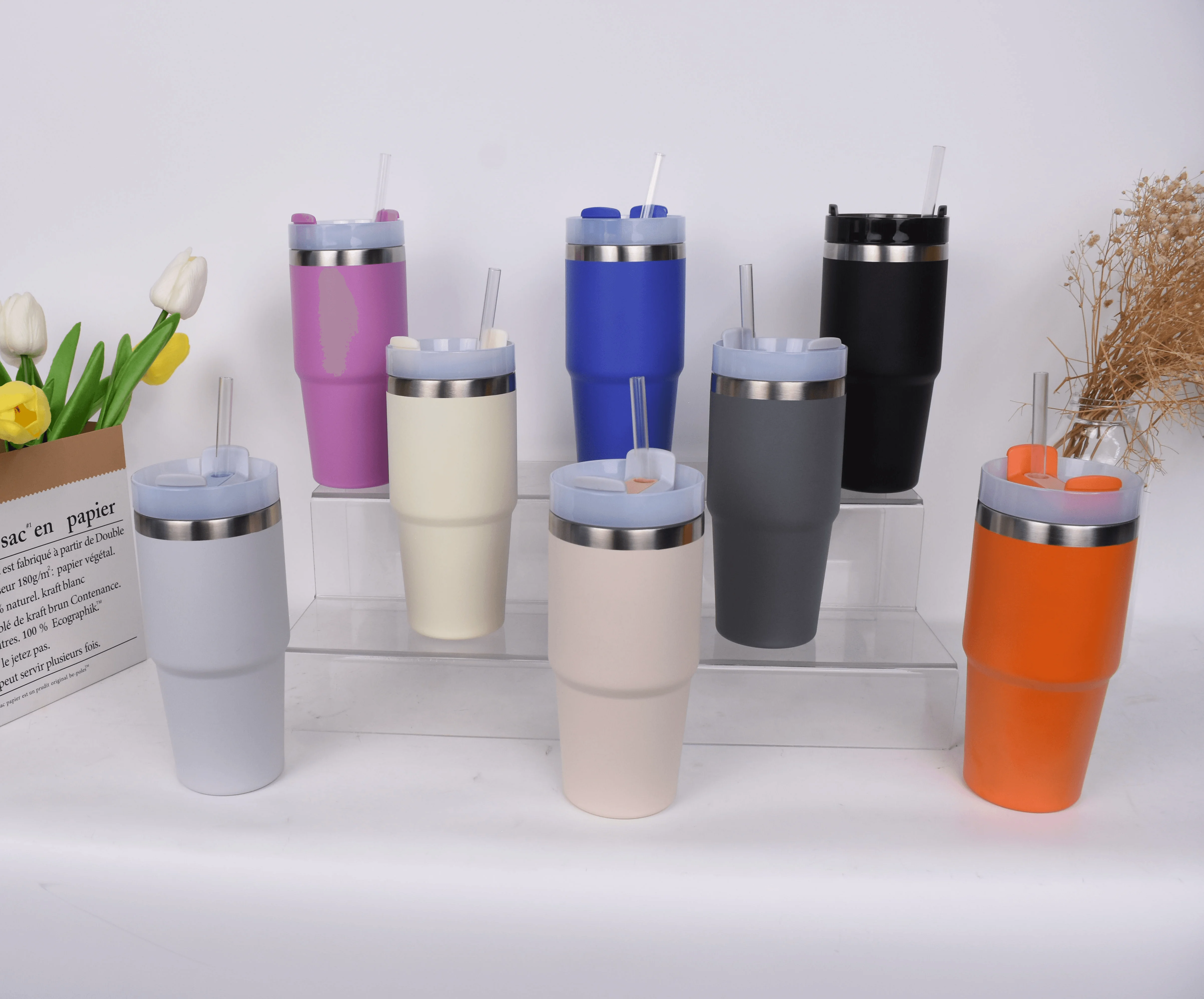 Custom 14oz gen 2 double wall stainless steel coffee tumblers vacuum insulated mugs straw tumbler drinking cups with handle