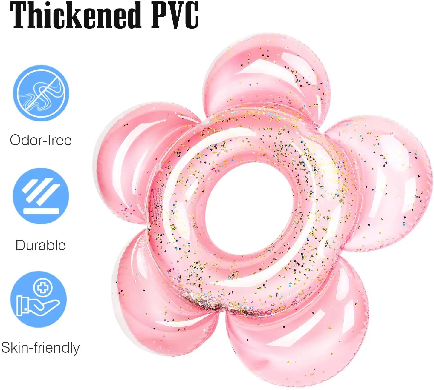 HeySplash Inflatable Swim Rings, Flower Shaped Summer Swimming Pool Float Loungers Tube, Water Fun Beach Party with Glitter