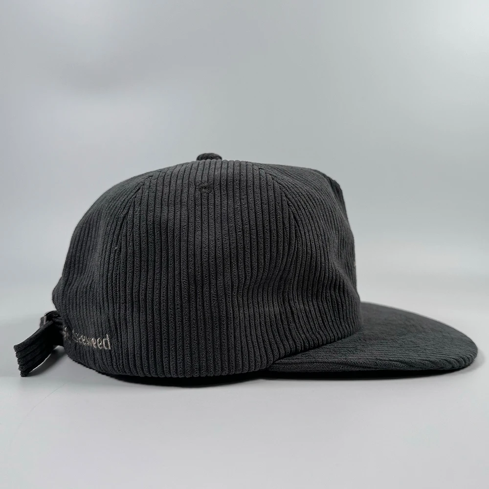 High quality Custom cap corduroy fabric Flat bill unstructured embroidered snapback hats Vintage grey 5 panel baseball gorras