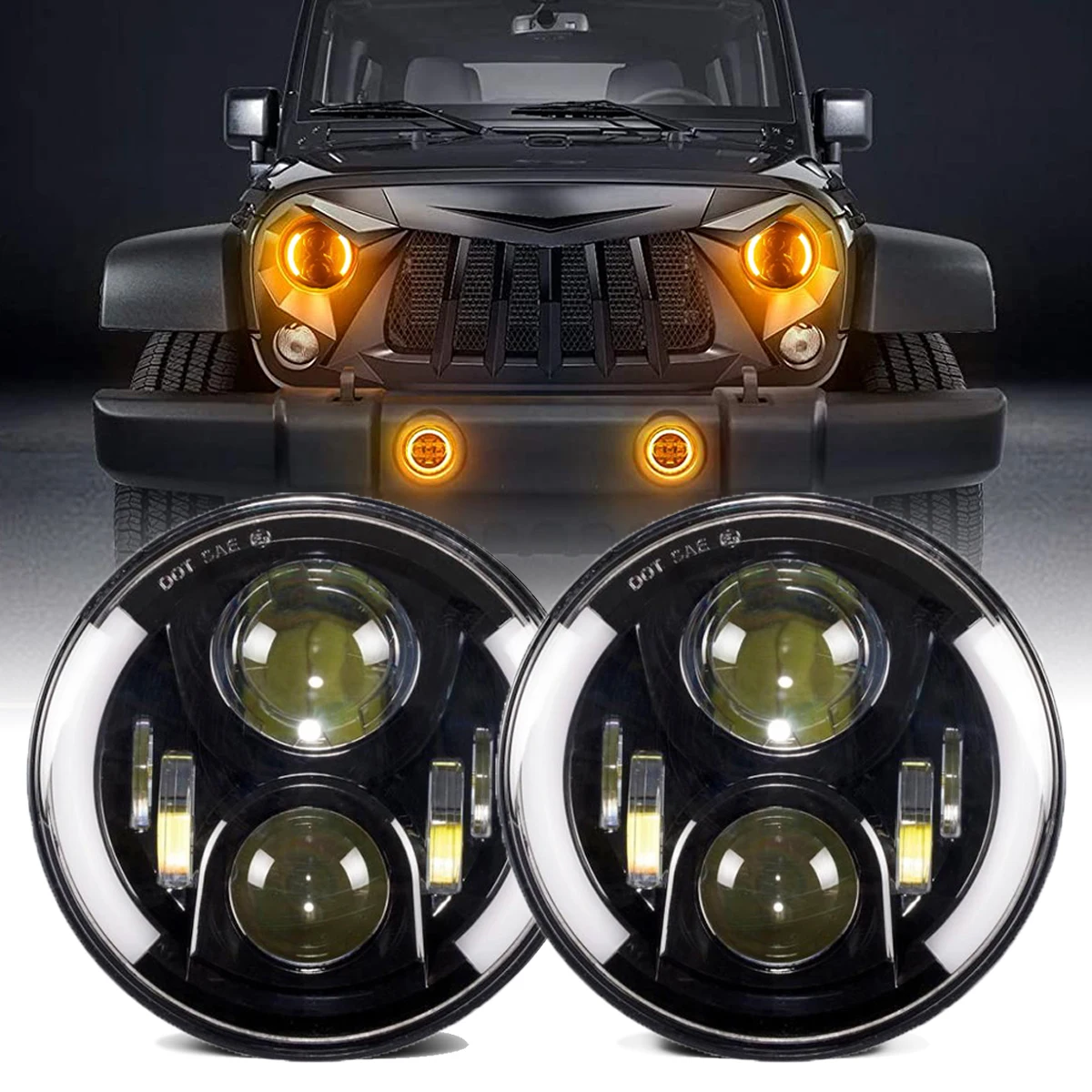 2021 Aurora 7' 40W High/Low Beam LED Headlight With DRL For Jeep Wrangler