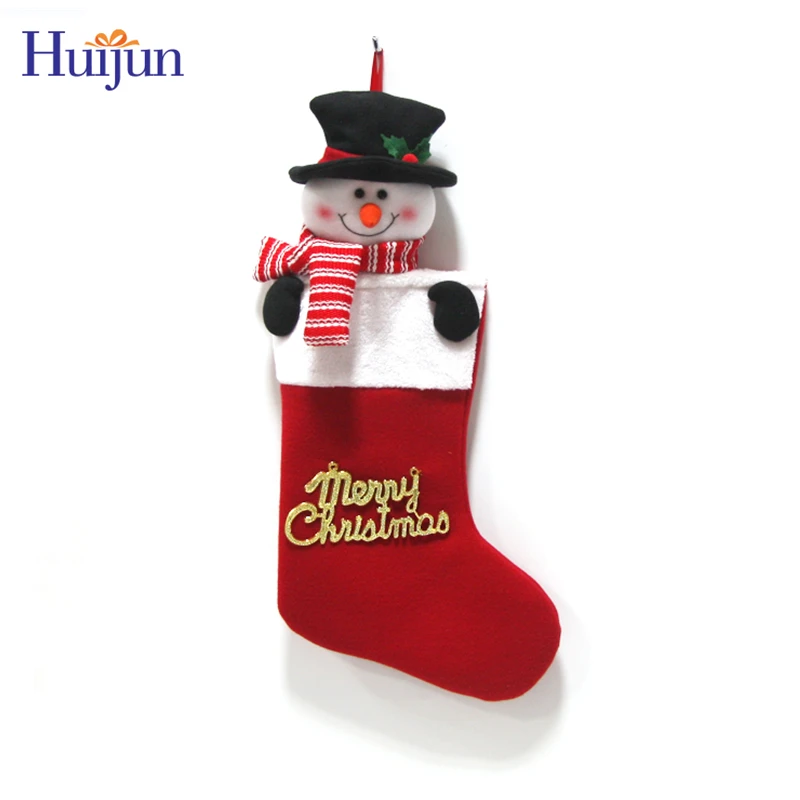 China Manufacture Set of 4 3D Fleece Santa Snowman Elk Penguin Christmas Stockings For Christmas Decoration