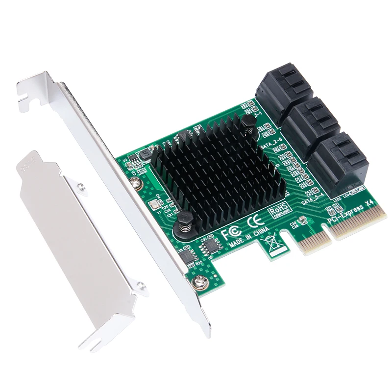 PCI-E PCIe 1X T0 6 Port SATA 3.0  Expansion Convert Card 6Gbps ASM1062 with Heatsink for IPFS Hard Disk