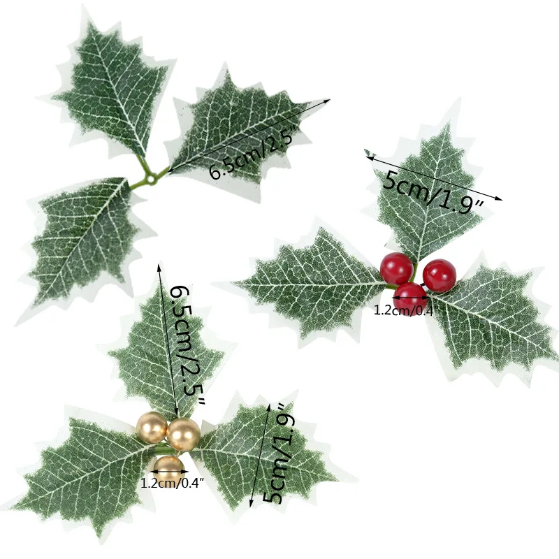 Professional Home Decoration DIY Artificial Small Red Christmas Fruit with Green Leaves for New Year Floral Displays