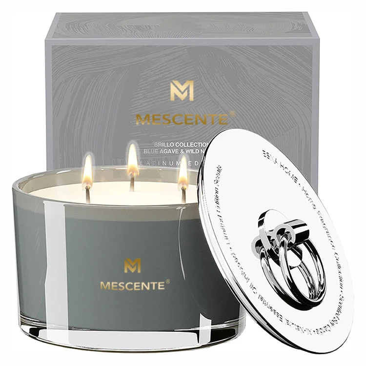 M&Scent wholesale hand made private label 3 wick scented wax wedding favors candles with packaging