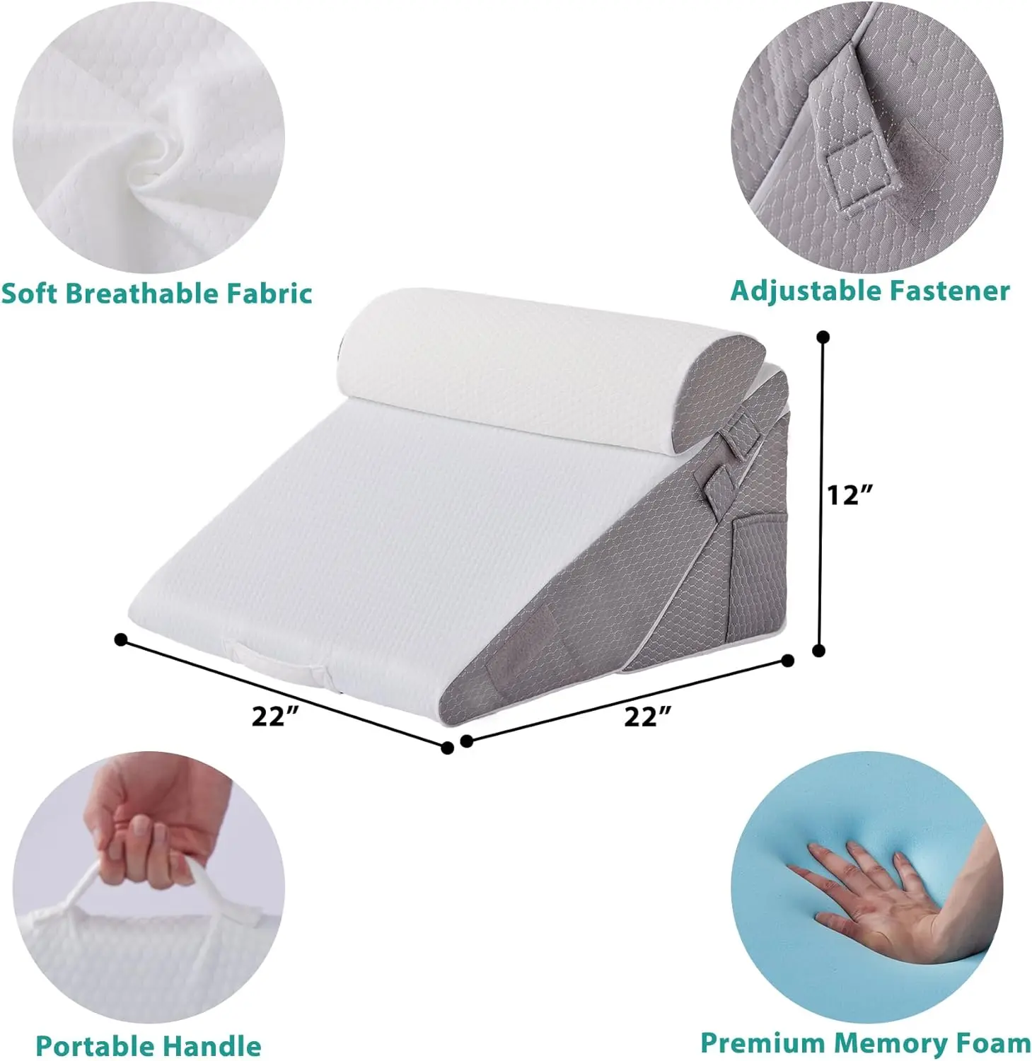 3Pcs Orthopedic Bed Wedge Pillow Set, Foam Wedge Pillow Post Surgery for Back, Leg and Knee Support, Adjustable